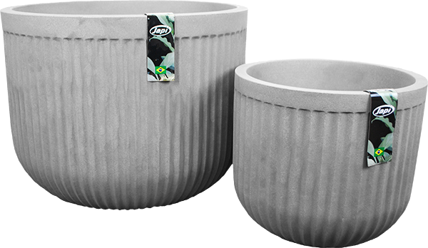 Fluted Round Planter Granite - 2 Piece Set - Decorative Planters